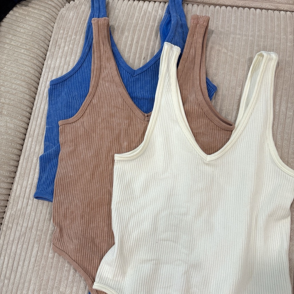Altar'd State Blue Brown Cream Fitted Bodysuits